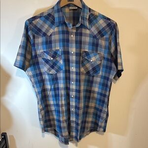 Saddlebrook Plaid Blue women’s western-style‎ pearl snap button down Shirt L